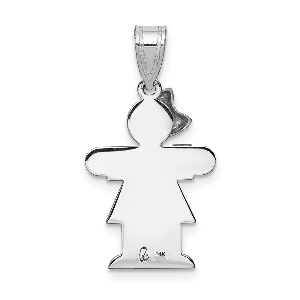 14K Weißgold kleiner Mädchen-Charm mit Schleife links, gravierbar