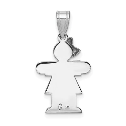 14K Weißgold kleiner Mädchen-Charm mit Schleife links, gravierbar