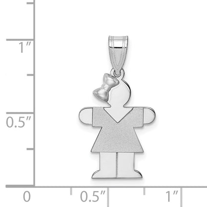 14K Weißgold kleiner Mädchen-Charm mit Schleife links, gravierbar