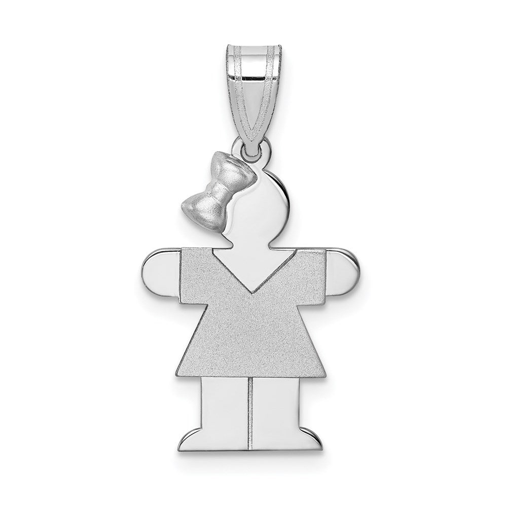 14K Weißgold kleiner Mädchen-Charm mit Schleife links, gravierbar