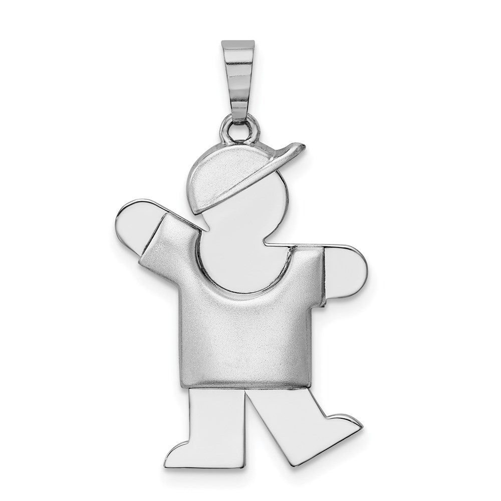 14K Weißgold Charm „Gepuffter Junge mit Hut nach links“, gravierbar