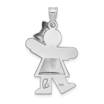 14K Weißgold gewölbter Charm „Mädchen mit Schleife rechts“, gravierbar