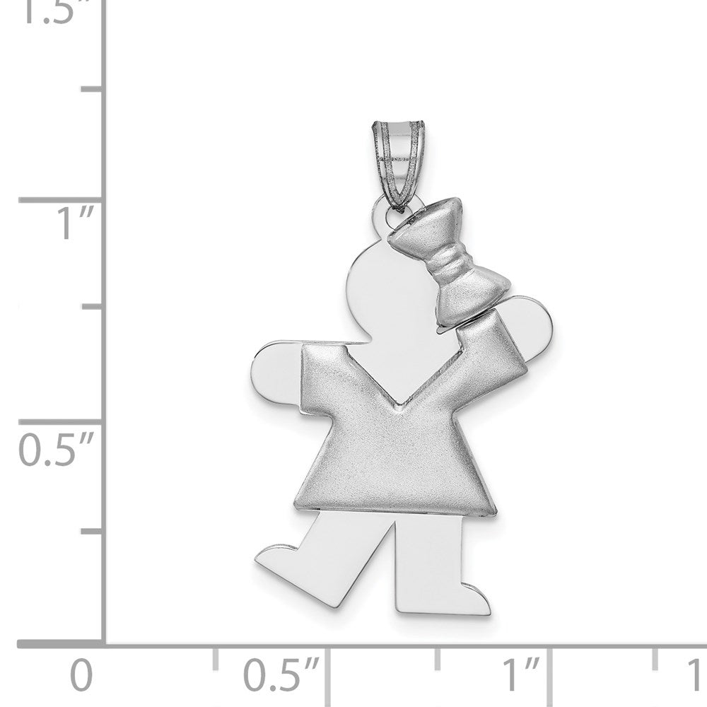 14K Weißgold gewölbter Charm „Mädchen mit Schleife rechts“, gravierbar