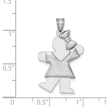 14K Weißgold gewölbter Charm „Mädchen mit Schleife rechts“, gravierbar