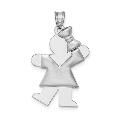 14K Weißgold gewölbter Charm „Mädchen mit Schleife rechts“, gravierbar