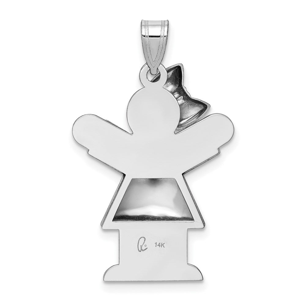 14K Weißgold Gepolstertes Mädchen mit Schleife links gravierbarer Charm