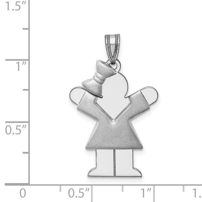 14K Weißgold Gepolstertes Mädchen mit Schleife links gravierbarer Charm