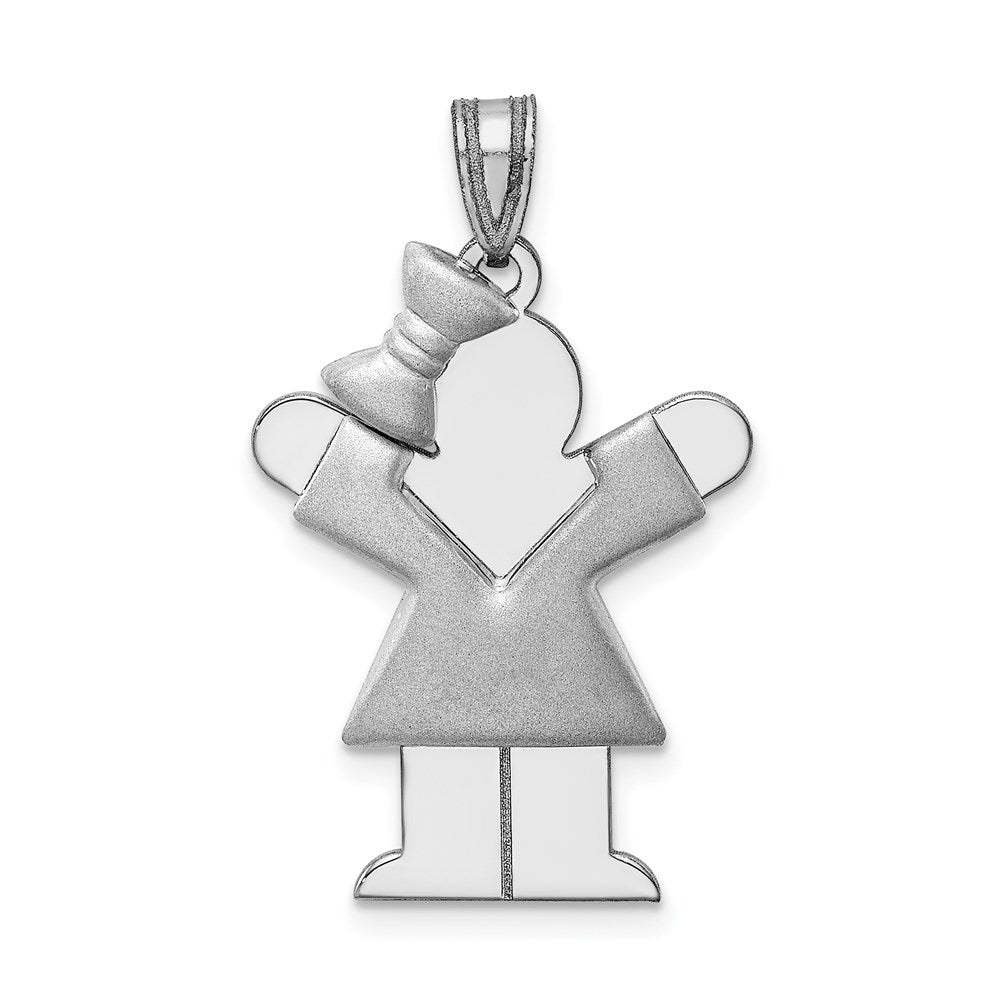14K Weißgold Gepolstertes Mädchen mit Schleife links gravierbarer Charm