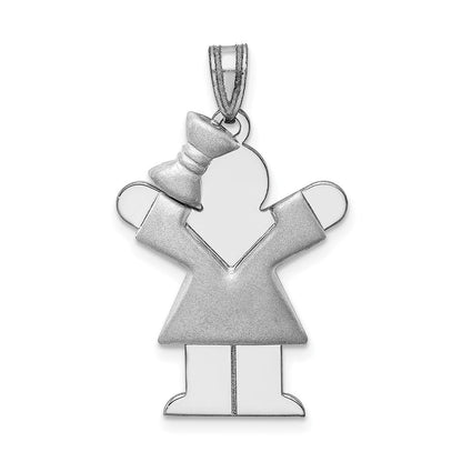 14K Weißgold Gepolstertes Mädchen mit Schleife links gravierbarer Charm