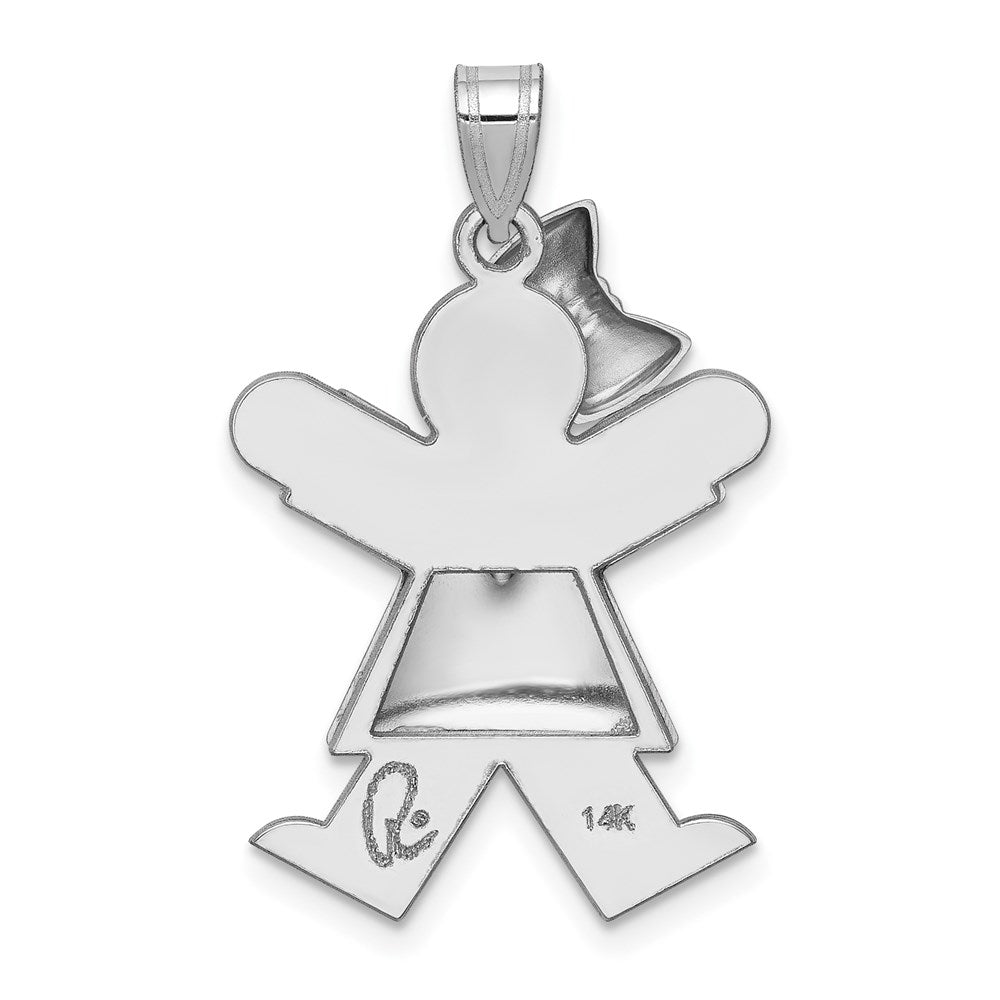14K Weißgold geprägter Charm „Mädchen mit Schleife links“, gravierbar