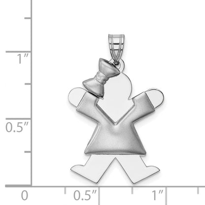 14K Weißgold geprägter Charm „Mädchen mit Schleife links“, gravierbar