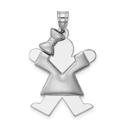 14K Weißgold geprägter Charm „Mädchen mit Schleife links“, gravierbar