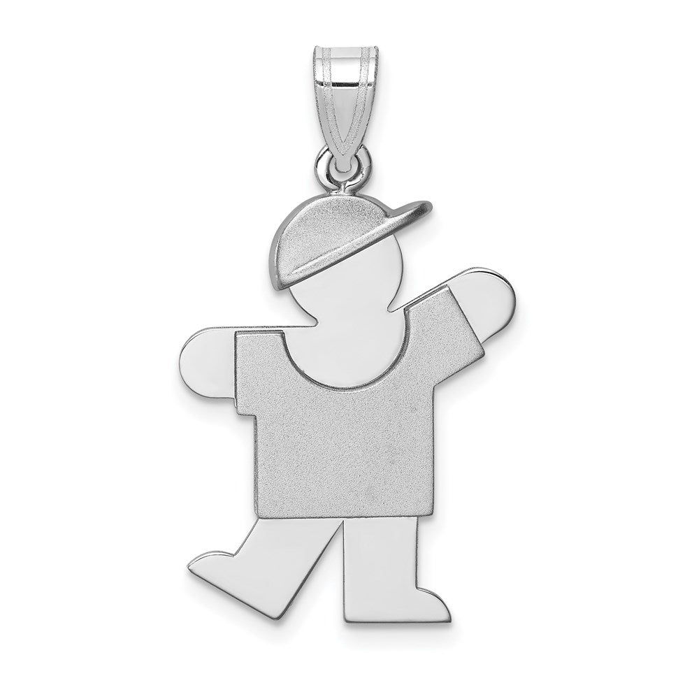 14K Weißgold mittelgroßer Charm „Junge mit Hut nach links“, gravierbar