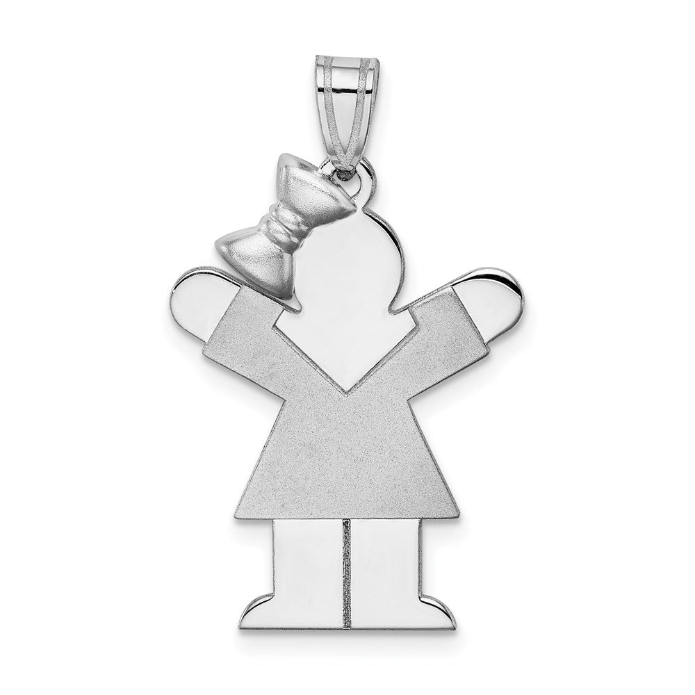 14K Weißgold Charm "Mädchen mit Schleife links", mittelgroß, gravierbar