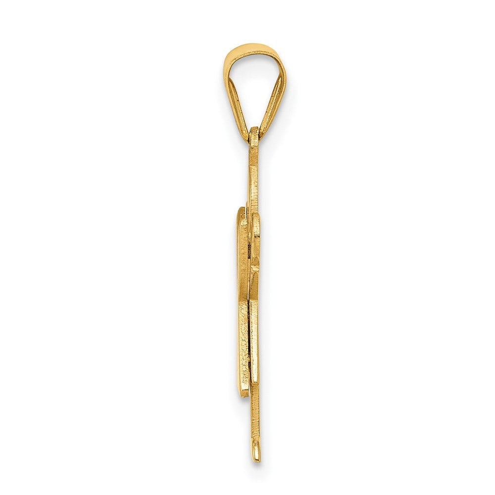 14K Gelbgold Charm mit satiniertem, gravierbarem Mädchen mit Rüschenrock