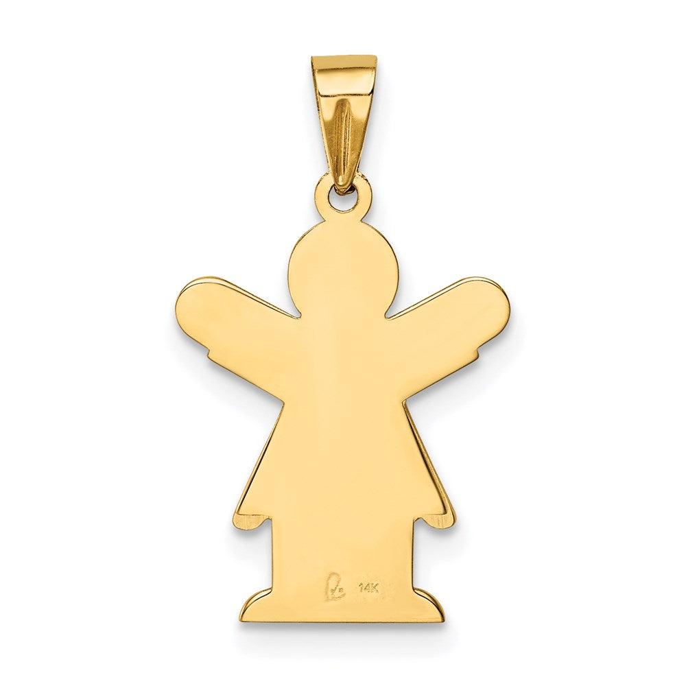 14K Gelbgold Charm mit satiniertem, gravierbarem Mädchen mit Rüschenrock