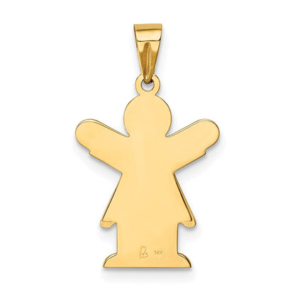 14K Gelbgold Charm mit satiniertem, gravierbarem Mädchen mit Rüschenrock