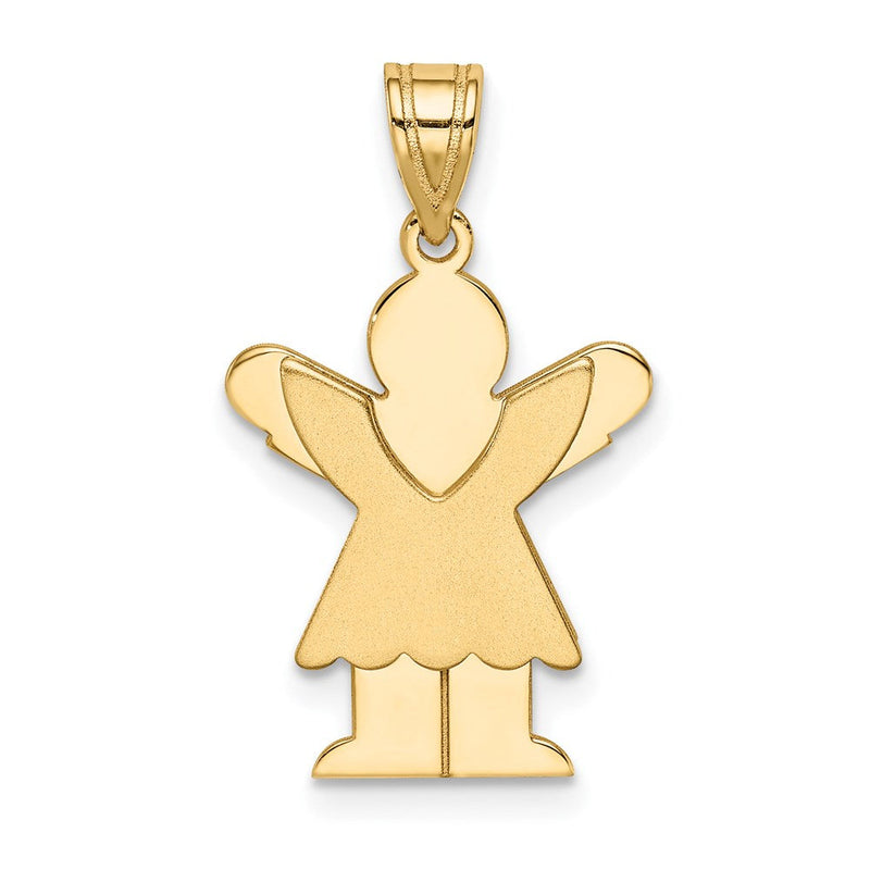 14K Gelbgold Charm mit satiniertem, gravierbarem Mädchen mit Rüschenrock