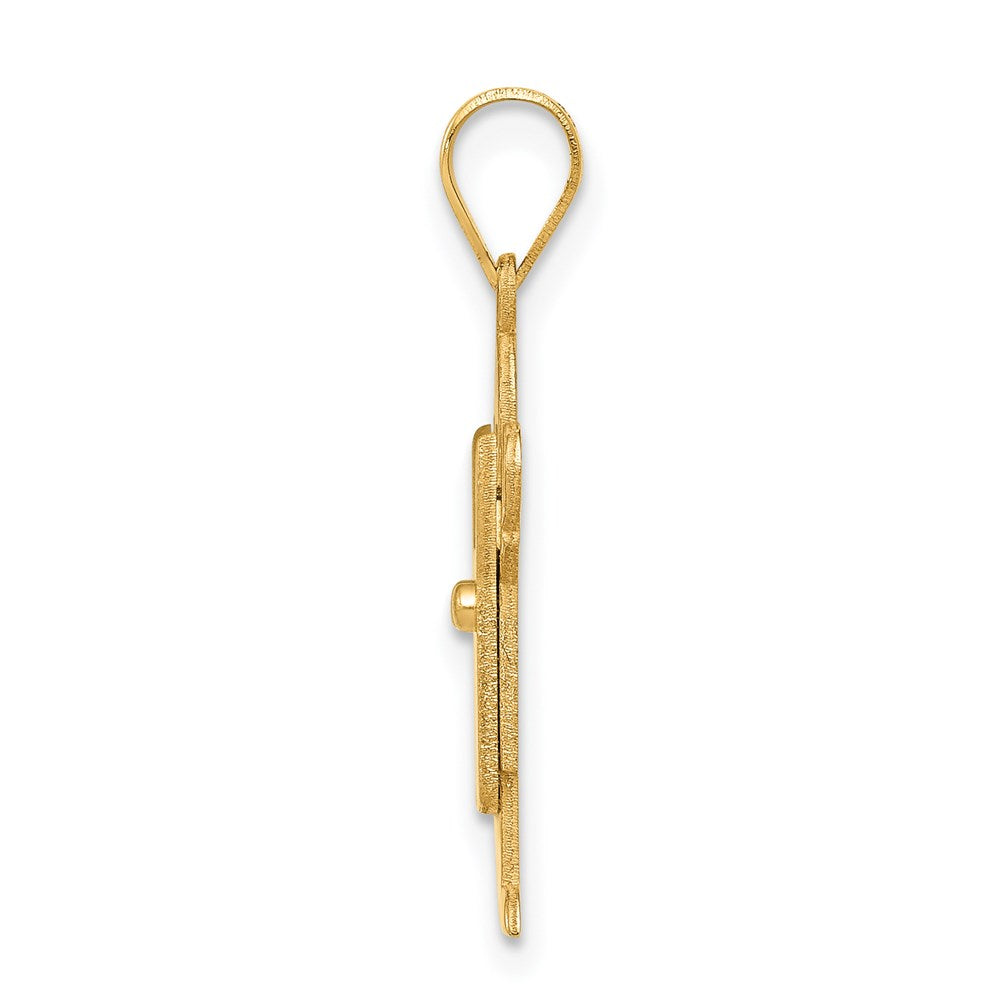 14K Gelbgold massiver satinierter gravierbarer Charm „Junge mit Latzhose“