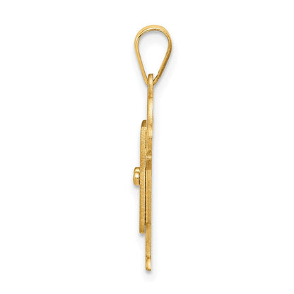 14K Gelbgold massiver satinierter gravierbarer Junge mit Latzhose Charm