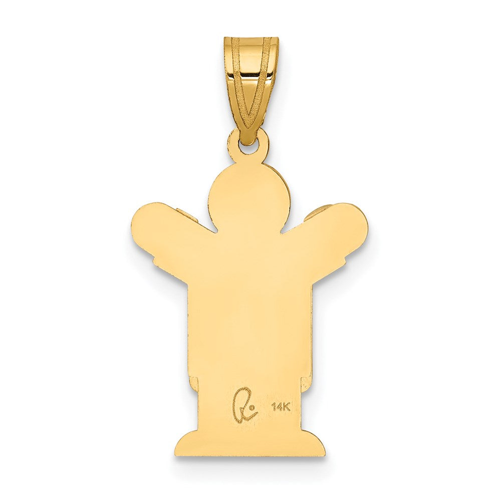 14K Gelbgold massiver satinierter gravierbarer Junge mit Latzhose Charm
