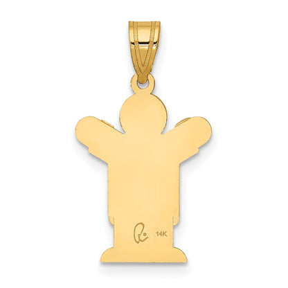 14K Gelbgold massiver satinierter gravierbarer Junge mit Latzhose Charm
