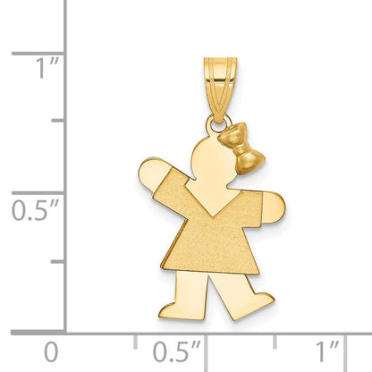 14K Gelbgold Massiver Gravierbarer Charm „Mädchen mit Schleife rechts“