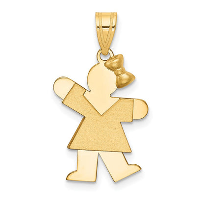 14K Gelbgold Massiver Gravierbarer Charm „Mädchen mit Schleife rechts“