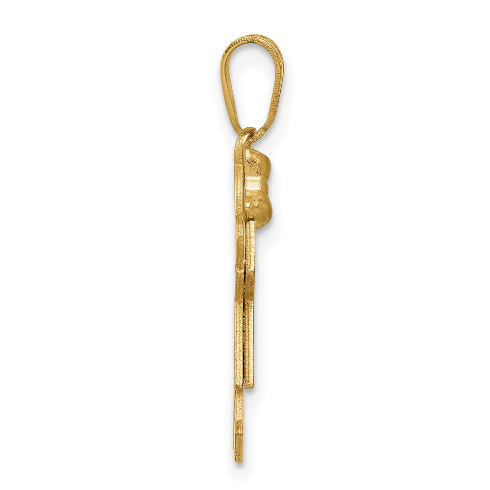 14K Gelbgold massiver gravierbarer Charm "Mädchen mit Schleife links