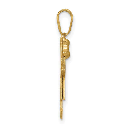 14K Gelbgold massiver gravierbarer Charm "Mädchen mit Schleife links