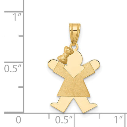 14K Gelbgold massiver gravierbarer Charm "Mädchen mit Schleife links