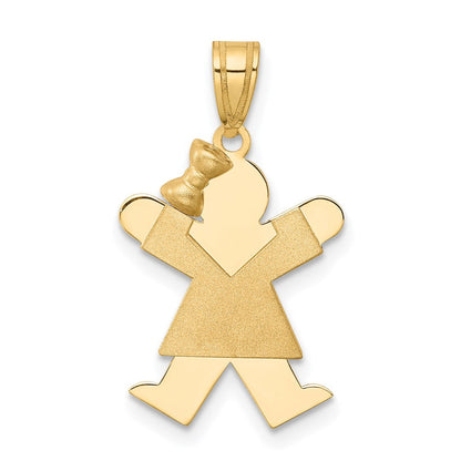 14K Gelbgold massiver gravierbarer Charm "Mädchen mit Schleife links