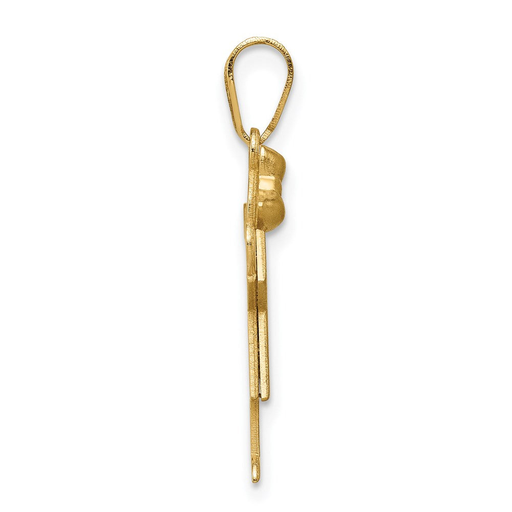 14K Gelbgold massiver gravierbarer Charm „Mädchen mit Schleife“ (links)