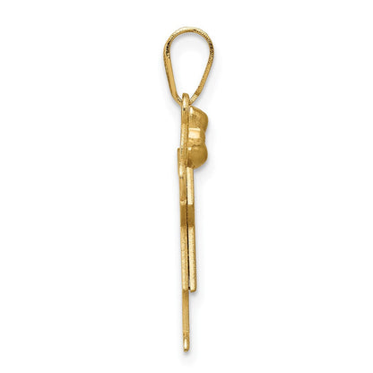 14K Gelbgold massiver gravierbarer Charm „Mädchen mit Schleife“ (links)