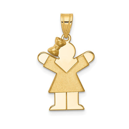14K Gelbgold massiver gravierbarer Charm „Mädchen mit Schleife“ (links)