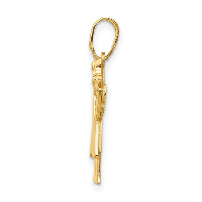 14 Karat Gelbgold massiver eingravierbarer Charm „Mädchen mit Schleife rechts“