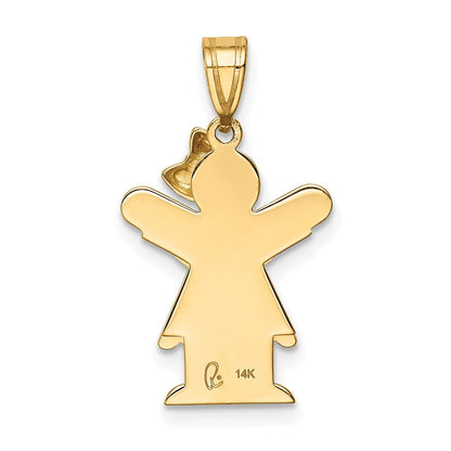 14 Karat Gelbgold massiver eingravierbarer Charm „Mädchen mit Schleife rechts“