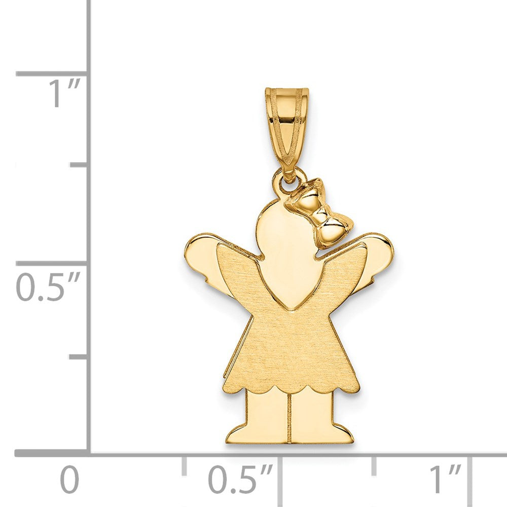 14 Karat Gelbgold massiver eingravierbarer Charm „Mädchen mit Schleife rechts“