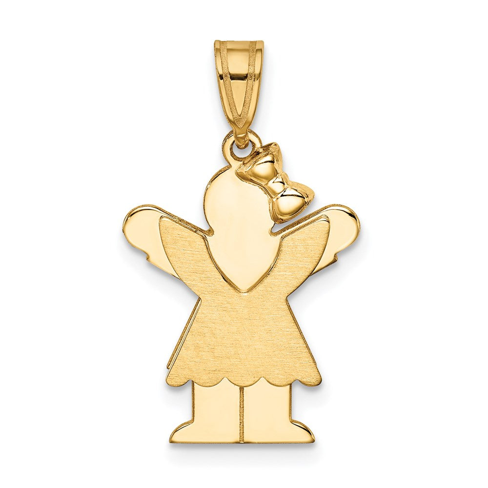 14 Karat Gelbgold massiver eingravierbarer Charm „Mädchen mit Schleife rechts“