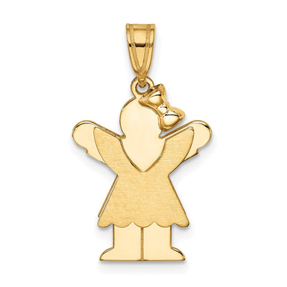 14 Karat Gelbgold massiver eingravierbarer Charm „Mädchen mit Schleife rechts“