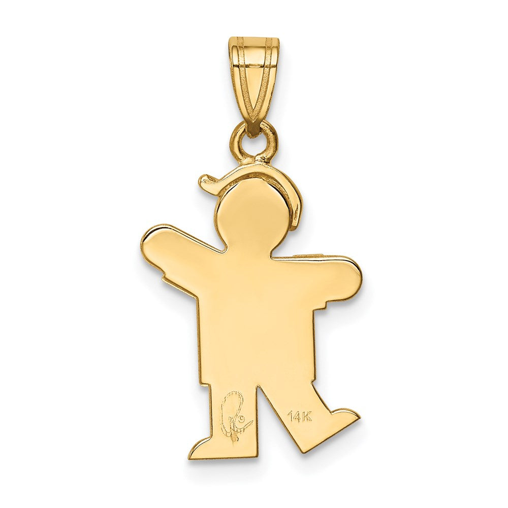 14K Gelbgold Massiver Gravierbarer Charm "Junge mit Hut" links