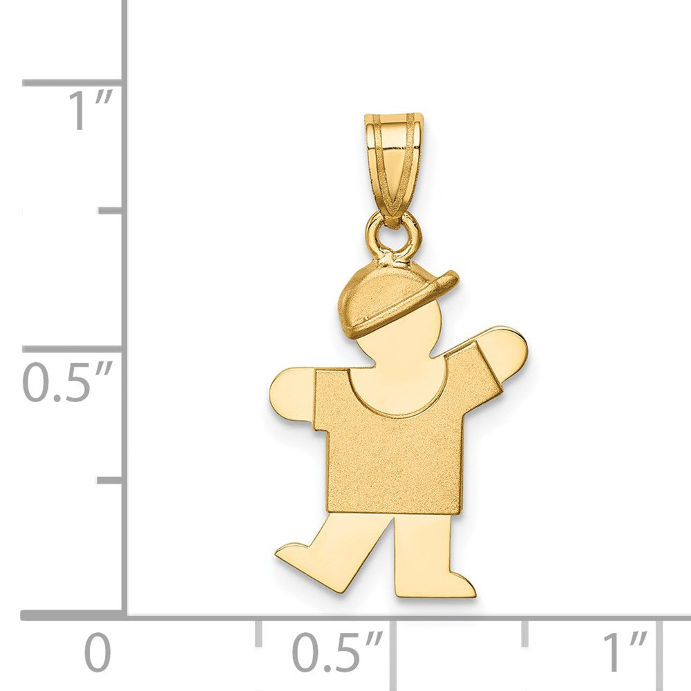 14K Gelbgold Massiver Gravierbarer Charm "Junge mit Hut" links