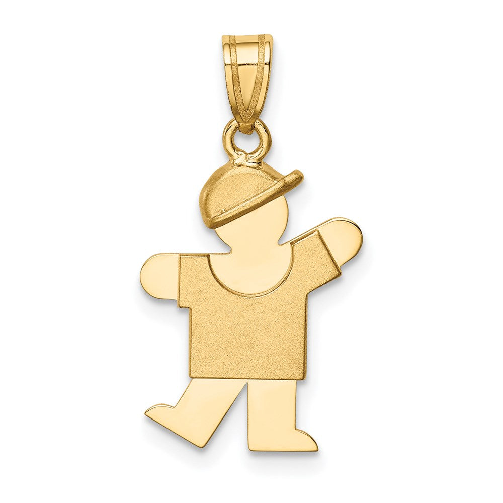 14K Gelbgold Massiver Gravierbarer Charm "Junge mit Hut" links