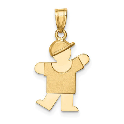 14K Gelbgold Massiver Gravierbarer Charm "Junge mit Hut" links