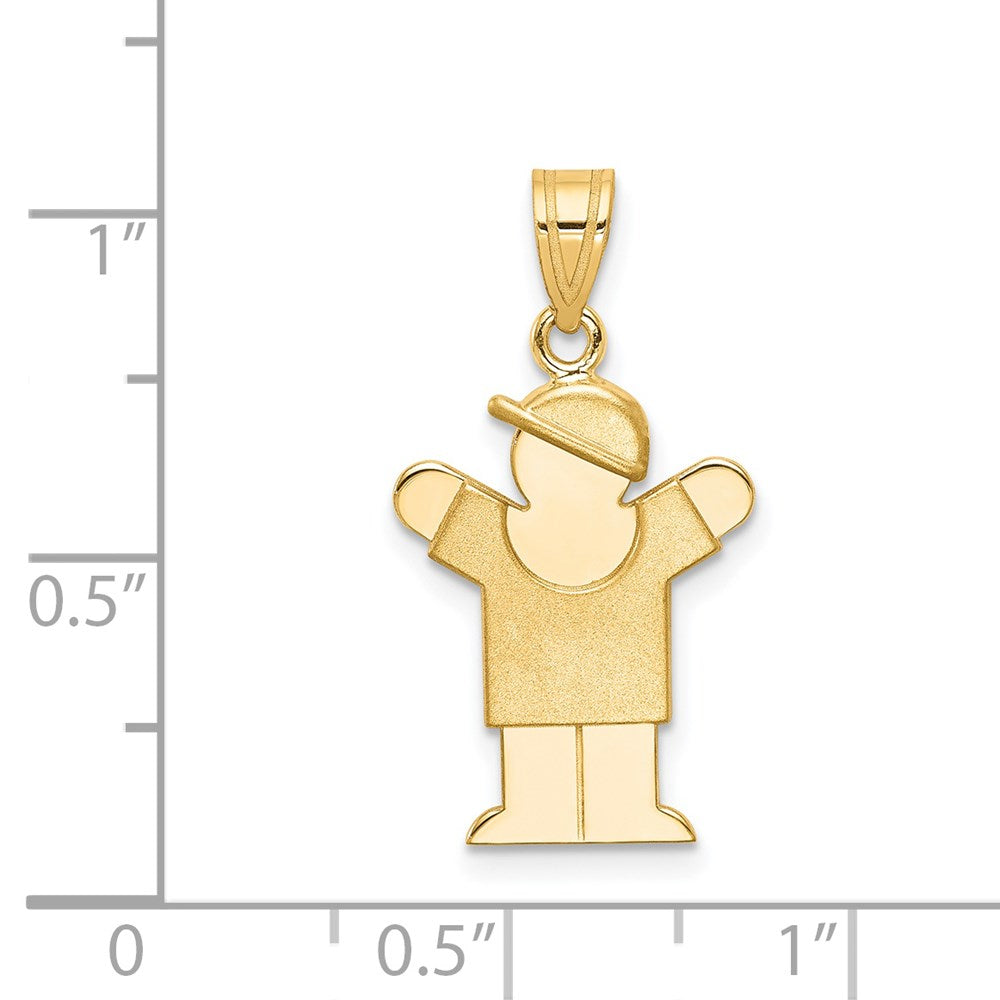 14K Gelbgold massiver gravierbarer Charm „Junge mit Hut nach rechts“
