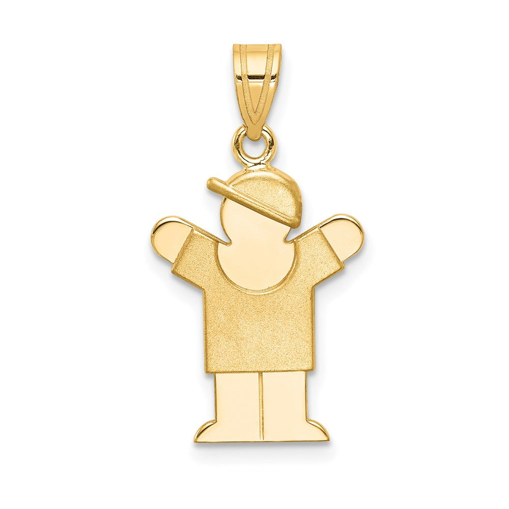 14K Gelbgold massiver gravierbarer Charm „Junge mit Hut nach rechts“