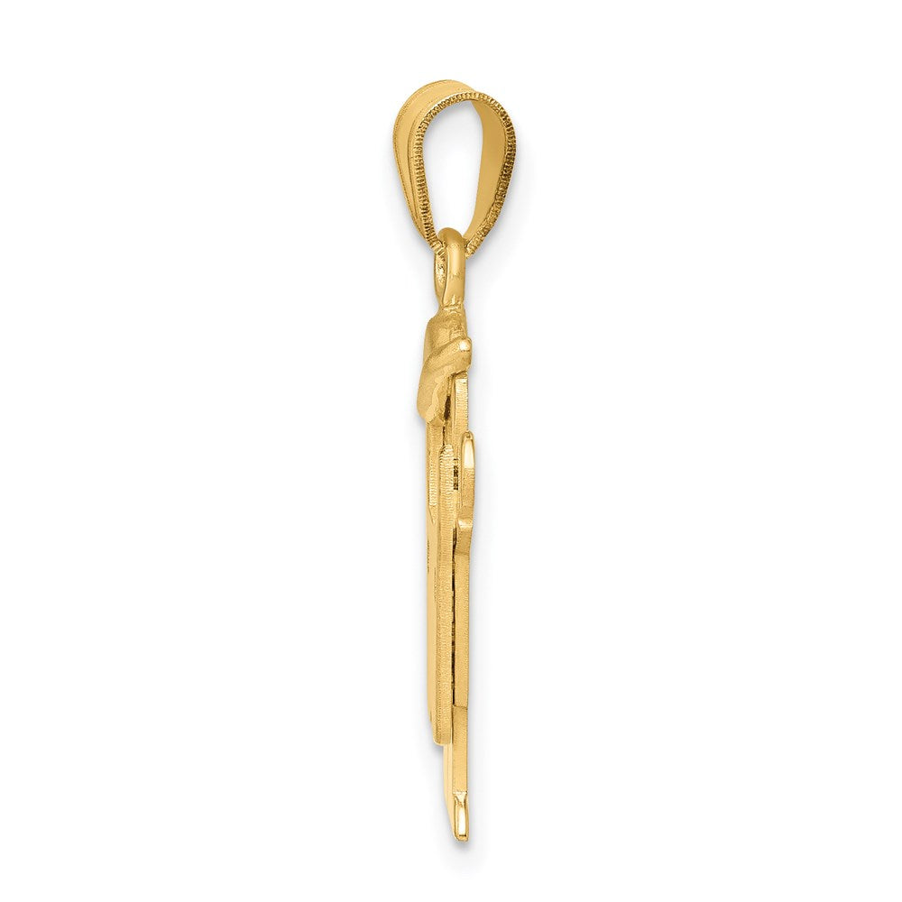 14K Gelbgold massiver gravierbarer Junge in Latzhose mit Hut auf der linken Seite Charm