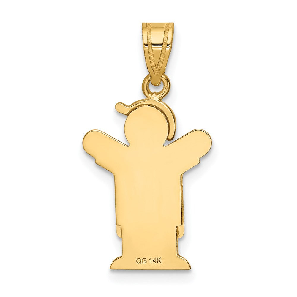 14K Gelbgold massiver gravierbarer Junge in Latzhose mit Hut auf der linken Seite Charm
