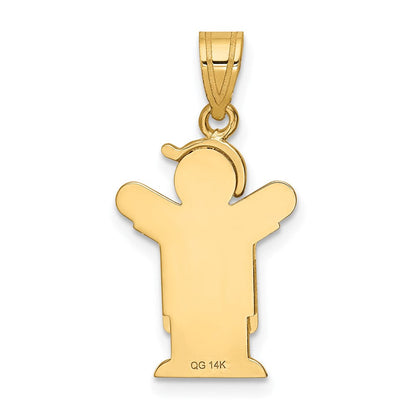 14K Gelbgold massiver gravierbarer Junge in Latzhose mit Hut auf der linken Seite Charm
