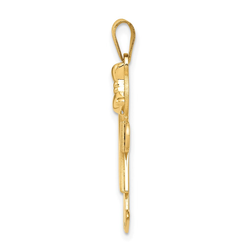 14 Karat Gelbgold massiver gravierbarer Charm "Mädchen mit Schleife rechts